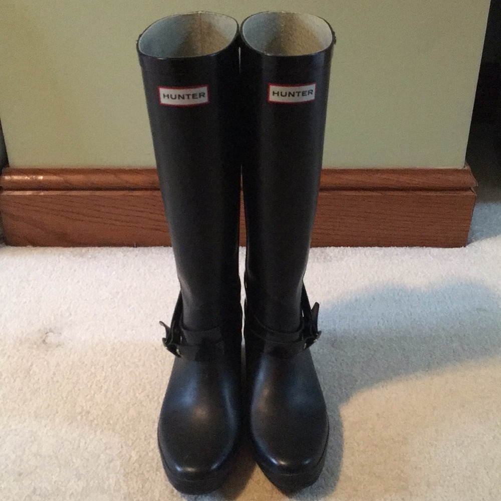 Hunter black wedge tall Andora rain boots Sz 8 bag